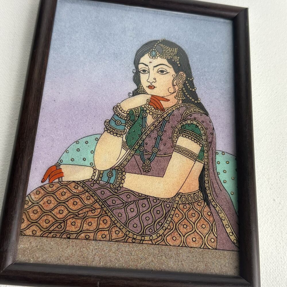 Indian Ethnic Art Handmade Crushed Gemstone Painting Wall Home Decor - Picture 6 of 6